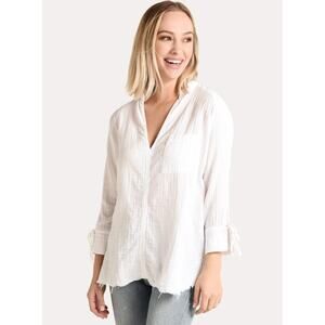 Stark X Pocket Long Sleeve Shirt V-neck in White size Women's M